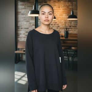 Daily Ritual Cozy Women's Black Long Sleeve Top Side Slits Bottom NWT L